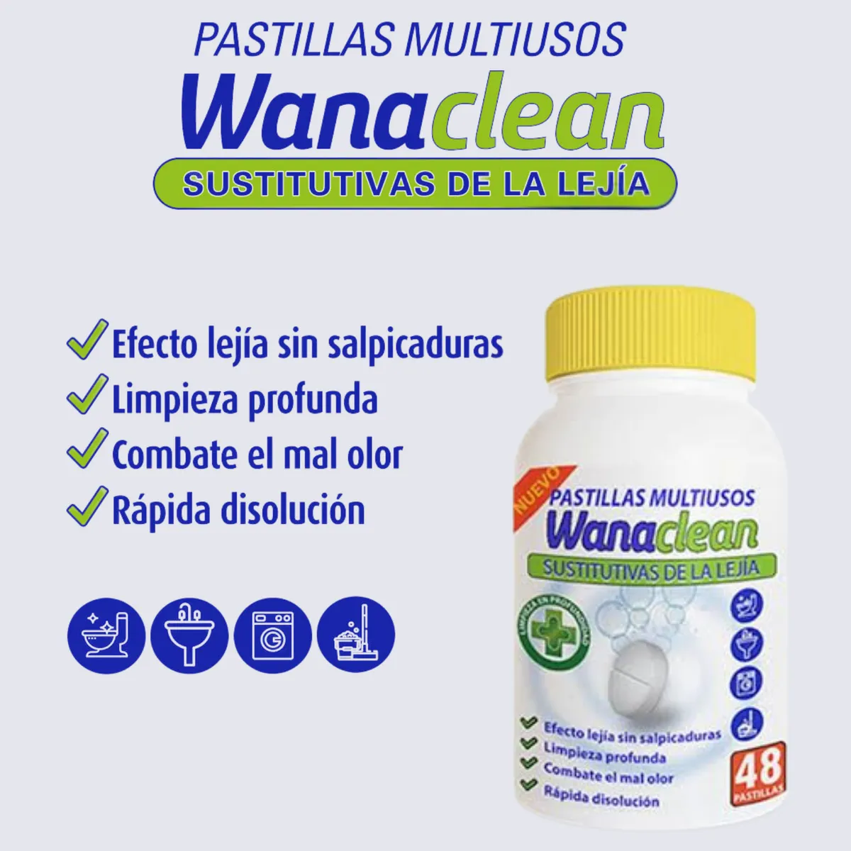 GENERICO - Lejía en pastillas WANACLEAN con cloro activo X 48U