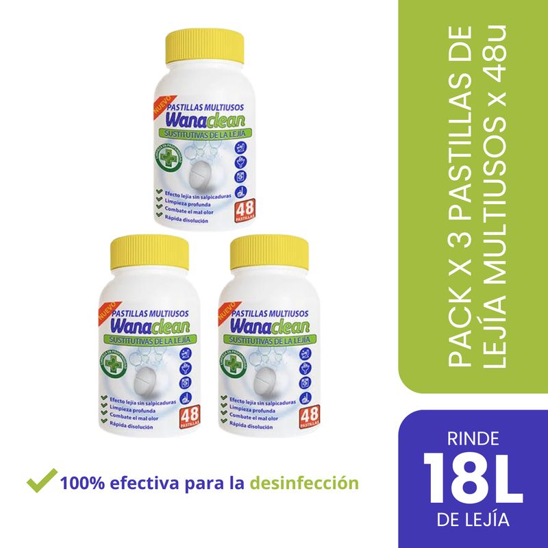 GENERICO - Pack de 3 frascos de pastillas de lejía WANACLEAN X 48U