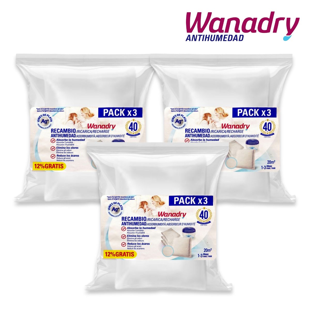 GENERICO - Repuesto deshumedecedor WANADRY pack x 9 saquitos