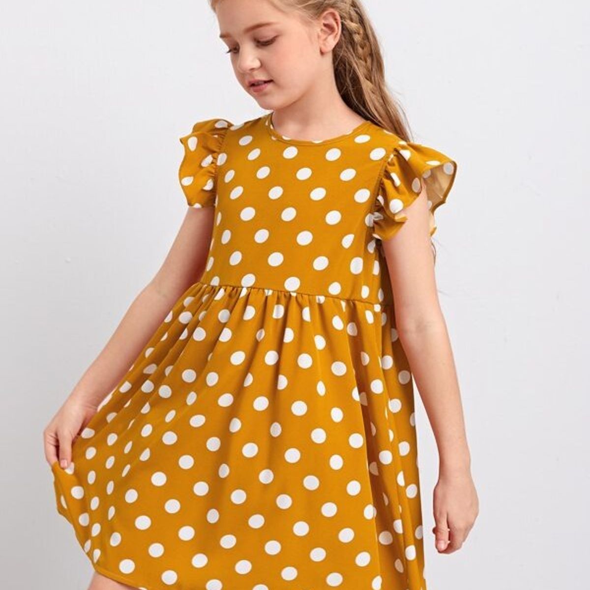 TAIS PRINCESS - Tais Princess Vestido de manga mariposa estampado lunares mostaza