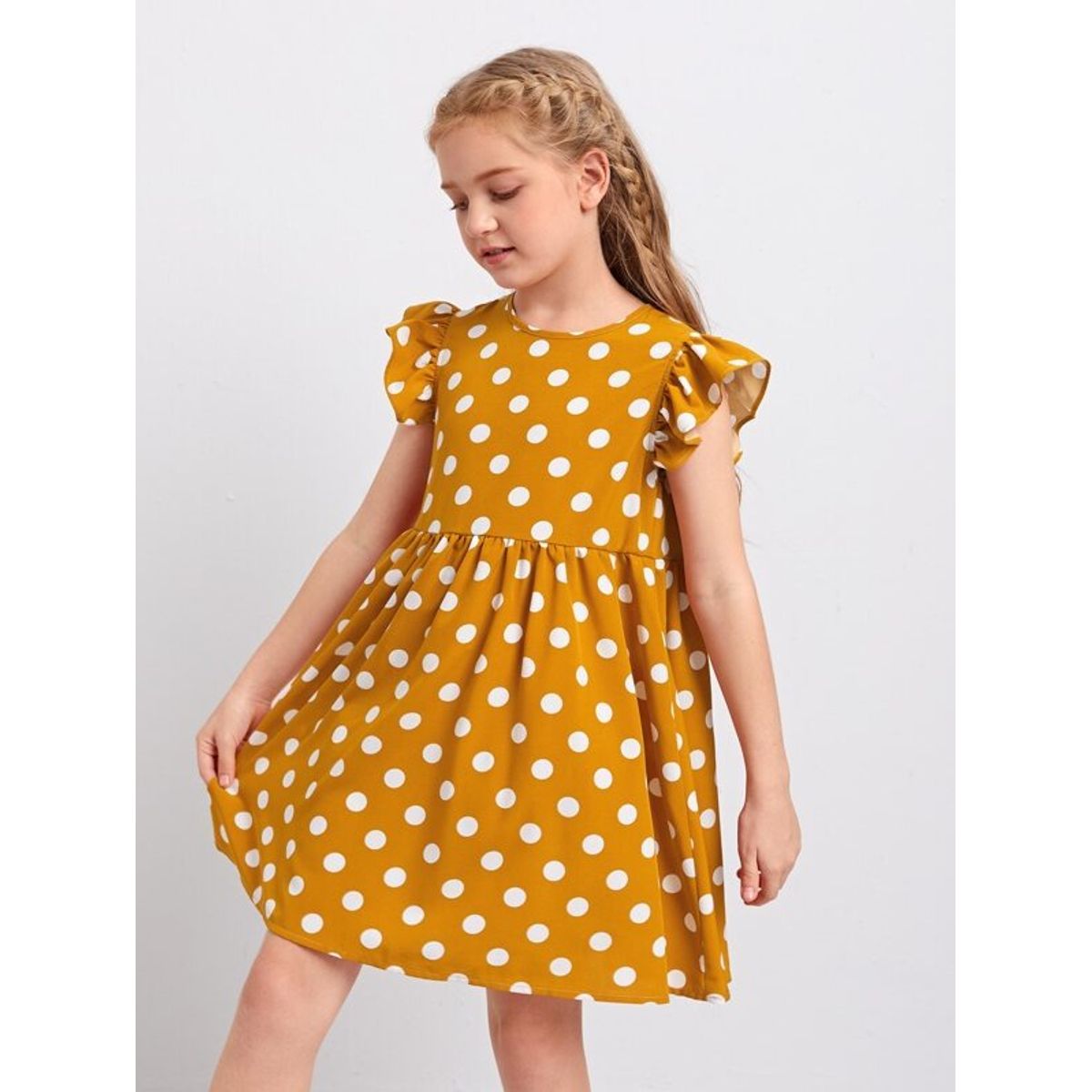 TAIS PRINCESS - Tais Princess Vestido de manga mariposa estampado lunares mostaza