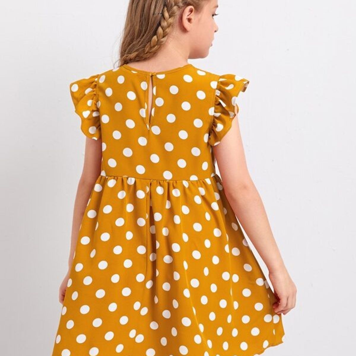 TAIS PRINCESS - Tais Princess Vestido de manga mariposa estampado lunares mostaza