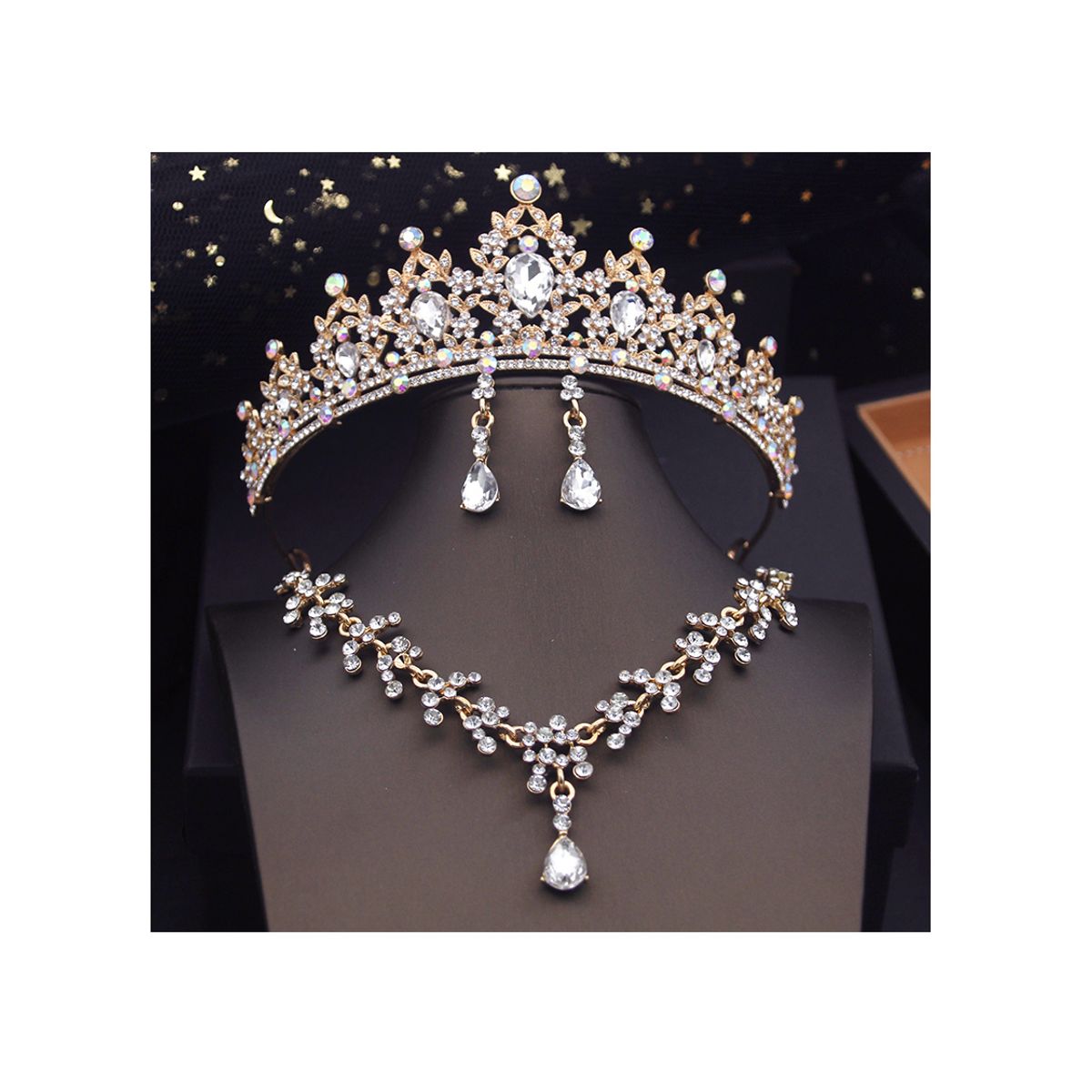 LA TIENDA 88 JOYAS Y ACCESORIOS - La Tienda 88 - Set Conjunto Corona Tiara collar y aretes - Tornasol