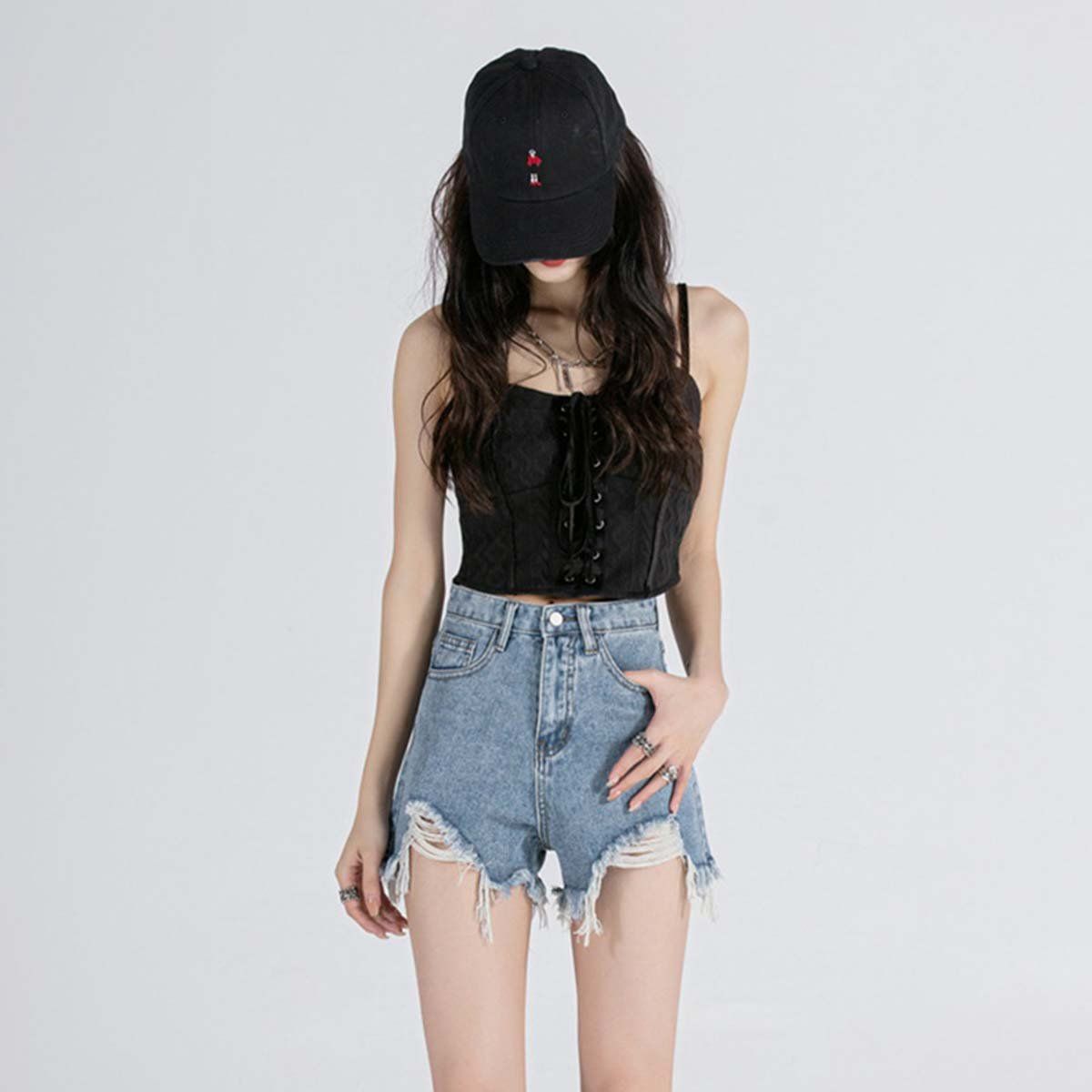 BAALATHKKO5 - Pantalones Cortos De Mezclilla Elásticos Para Mujer