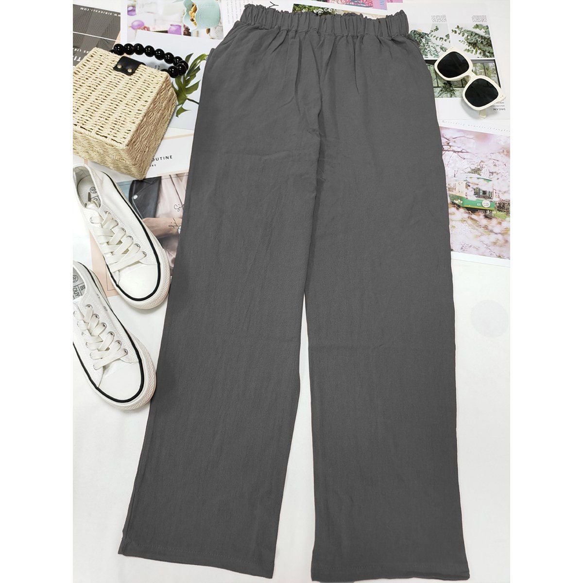 ZIMRAHYG - Pantalones Rectos Casuales Sueltos Lino Algodón Para Mujer