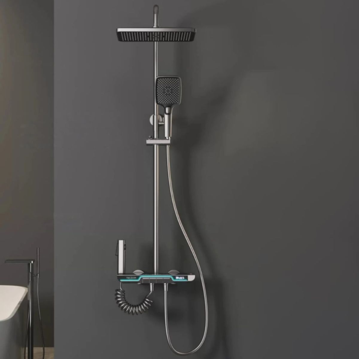 FRITECSA - Columna de Ducha Gris 5 Multichorros con teclas y pantalla Digital Led