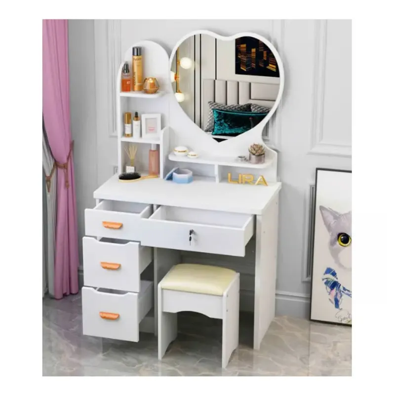 GENERICO - Tocador de Maquillaje Con Espejo Con Taburete Para Dormitorio Blanco