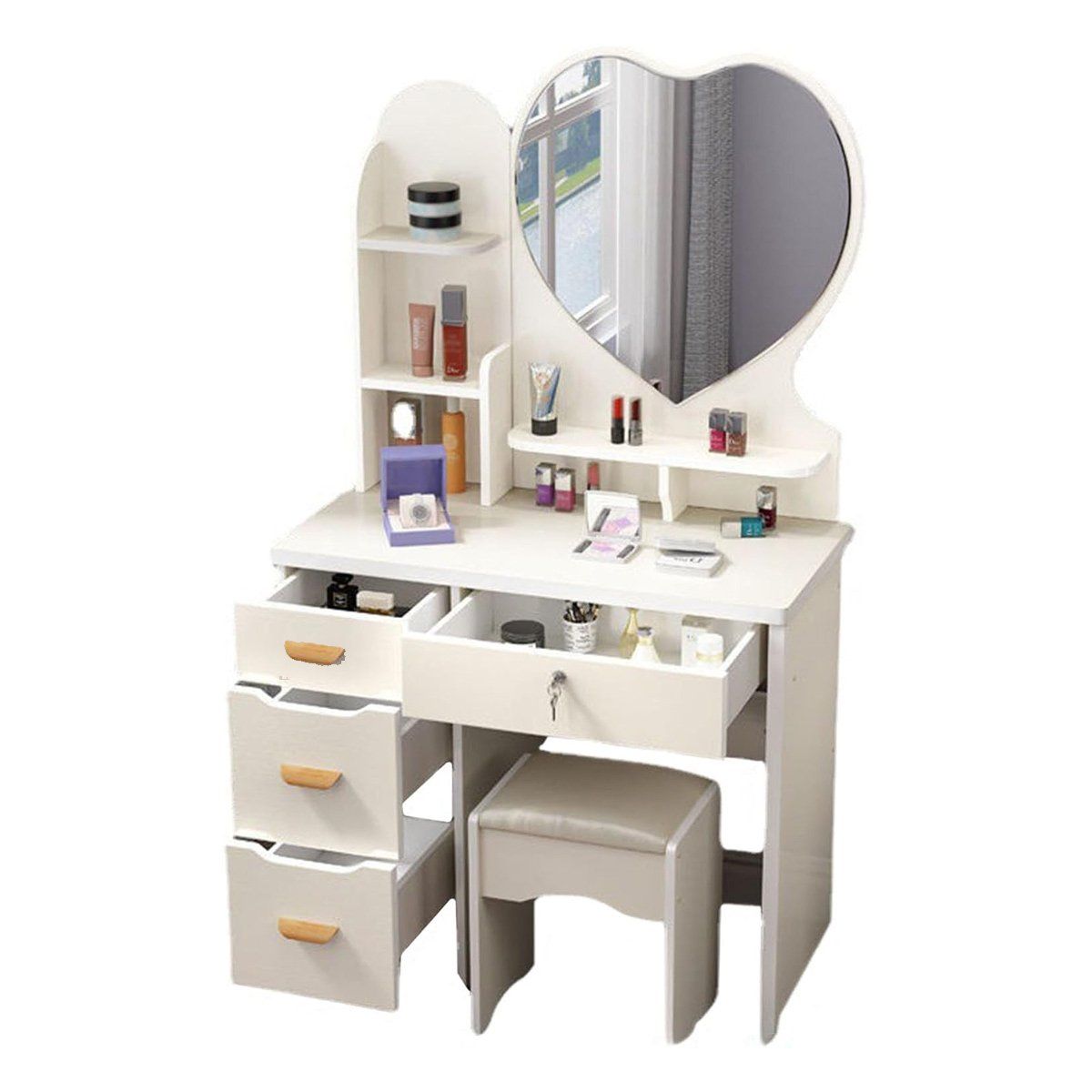 GENERICO - Tocador de Maquillaje Con Espejo Con Taburete Para Dormitorio Blanco