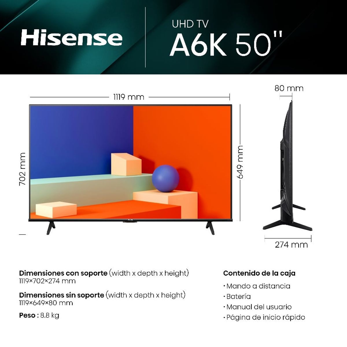 HISENSE - TELEVISOR HISENSE VIDAA SMART TV 50A6KV 50″