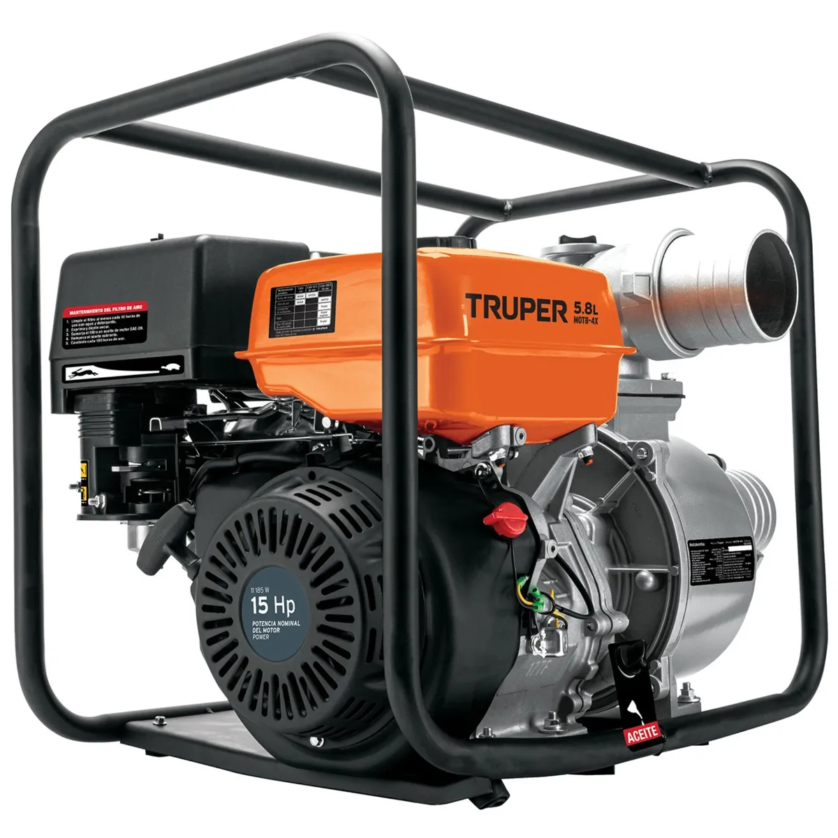 TRUPER - Motobomba autocebante a gasolina 15 HP salida 4" , Truper
