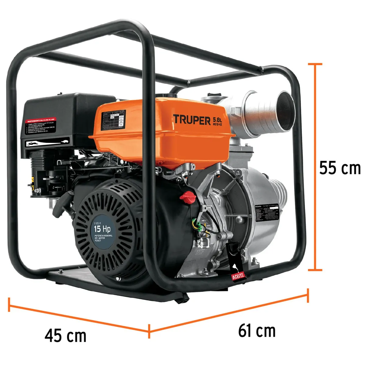 TRUPER - Motobomba autocebante a gasolina 15 HP salida 4" , Truper