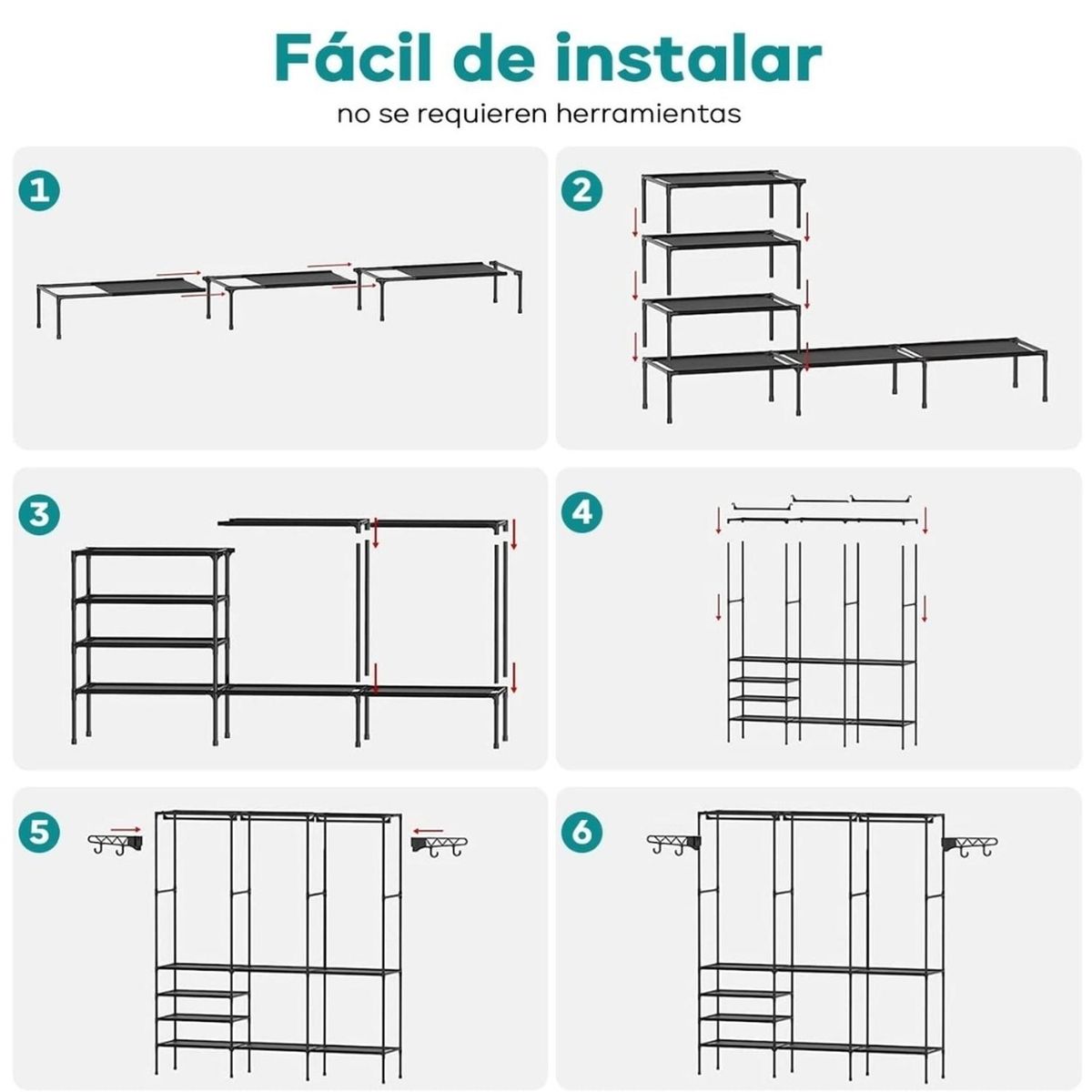 MINARI - Ropero Perchero Organizador Armario Closet 3 Cuerpos Negro 71P