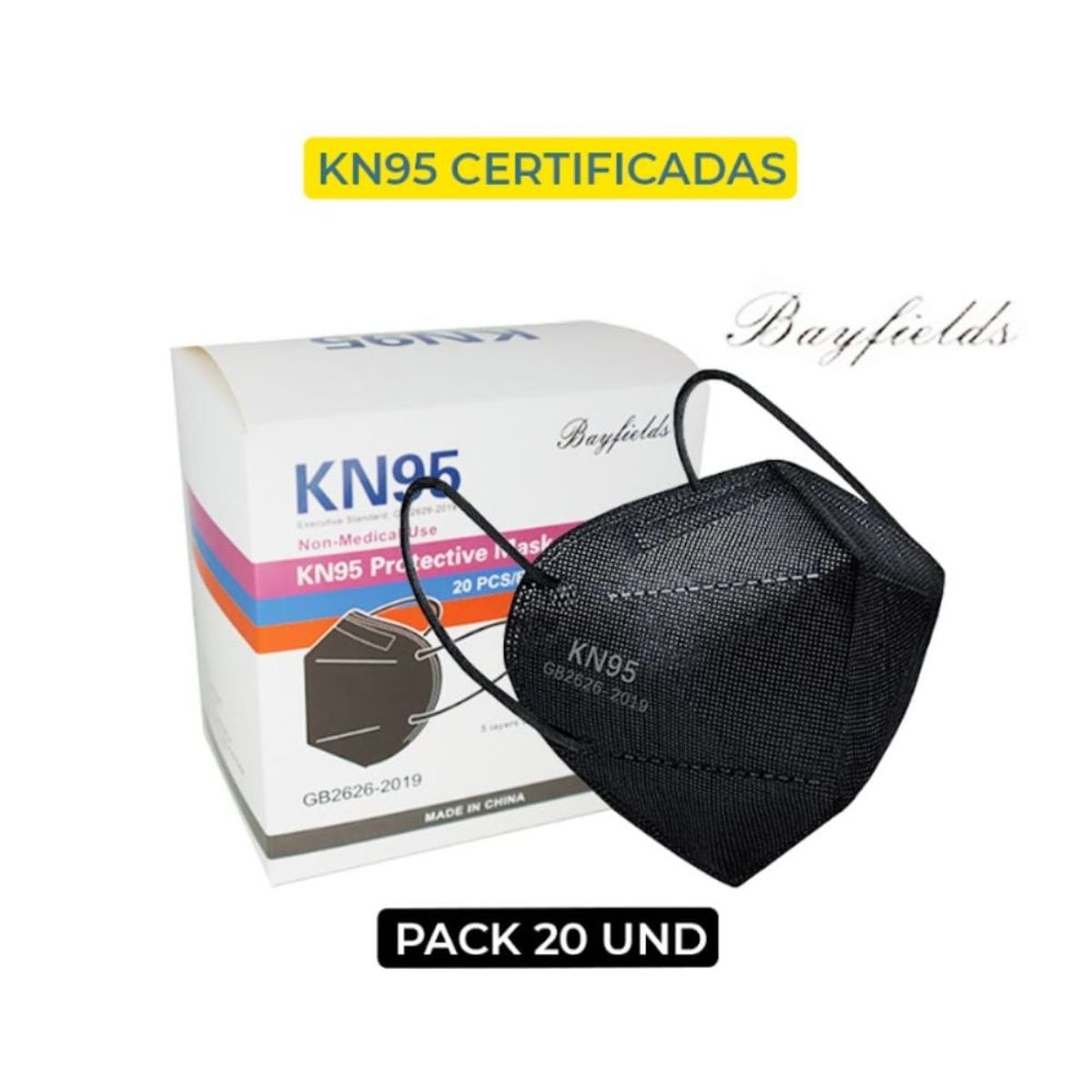 GENERICO - Mascarilla KN95 Certificadas x20 unidades Negro