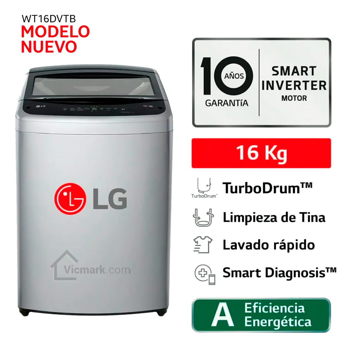 LG - Lavadora LG Smart Inverter Motion con TurboDrum 16 Kg WT16DVTB