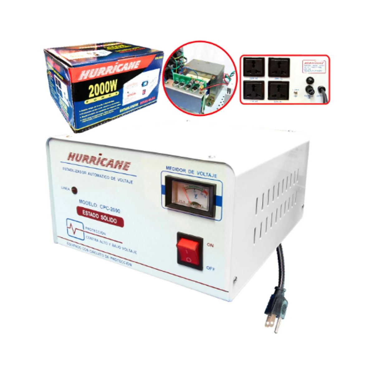 HURRICANE - Estabilizador Estado Sólido 2000W 4 Salidas CPC-2000 HURRICANE