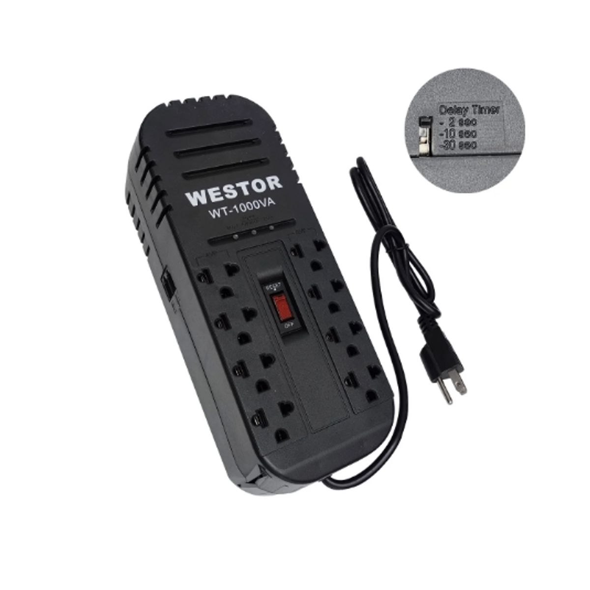 WESTOR - Estabilizador para computadora 8 Tomas WT-1000VA/600W-2 USB