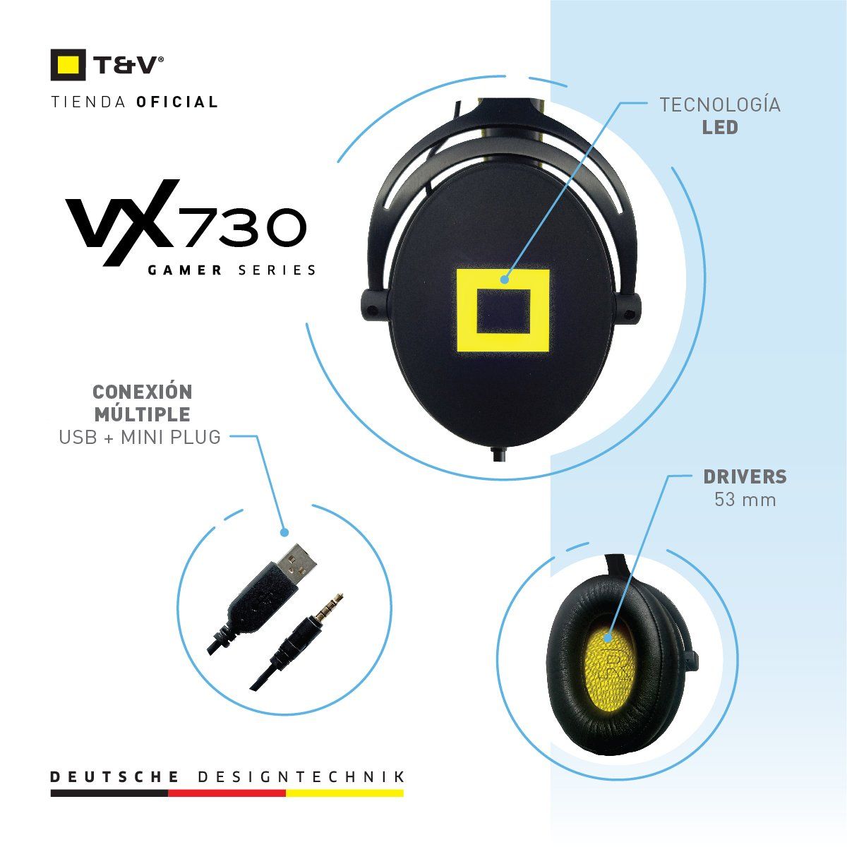 THONET AND VANDER - Audifonos Gamer Luz Led Ps4 Pc Control Volumen Ergonomico Color Negro