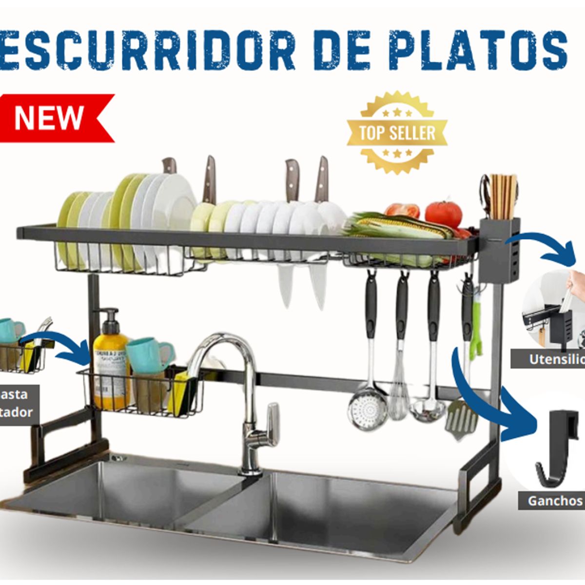 GENERICO - Escurridor de platos de 85cm de Largo