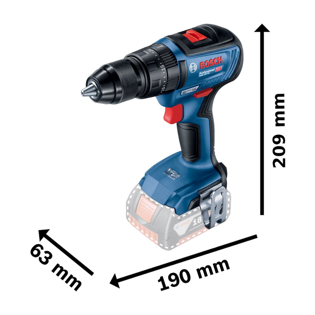 BOSCH - Taladro Percutor De 12 Bosch Profesion Gsb 18v-50 Sin Bat
