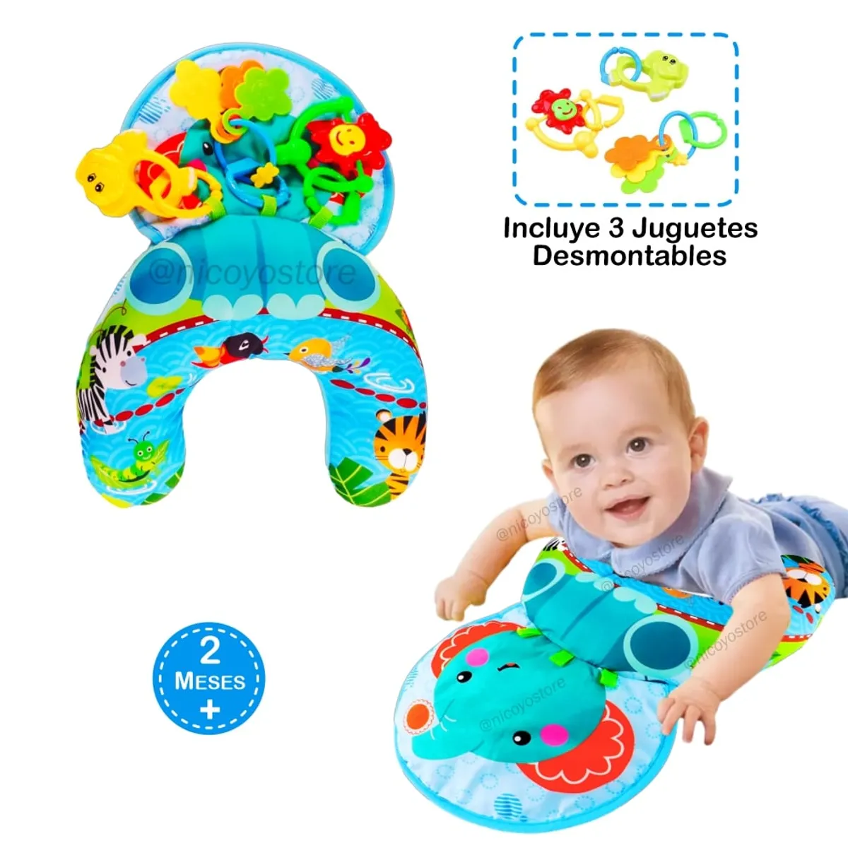 MEYING - Almohada Cojín de Estimulación Tummy Time Diseño Elefantito