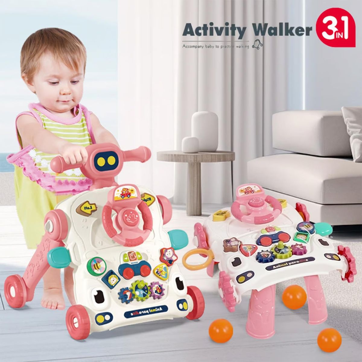 GENERICO - Caminador Centro de Actividades 3 en 1 - ROSA