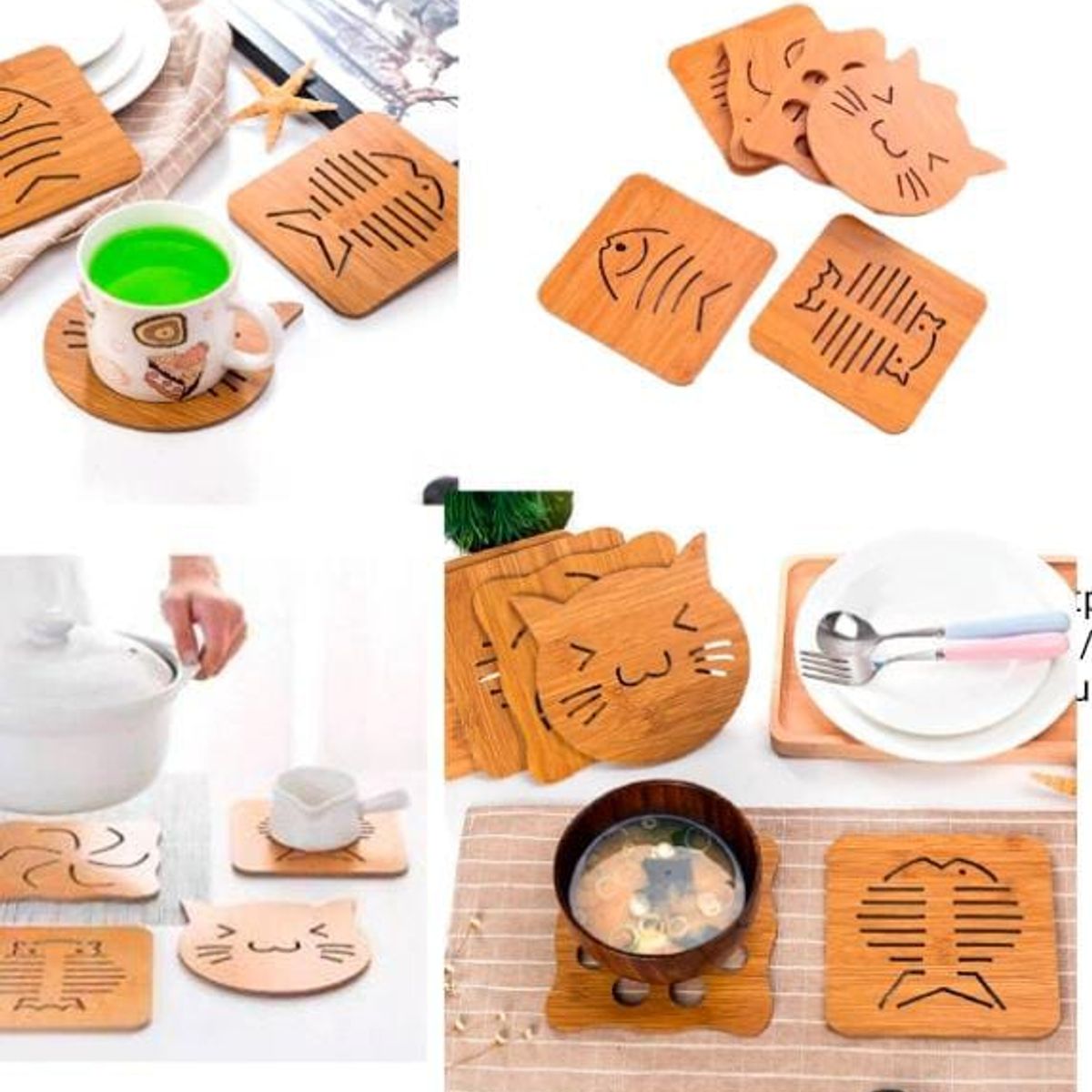 GENERICO - Pack de 3 posavasos, ollas de bambu