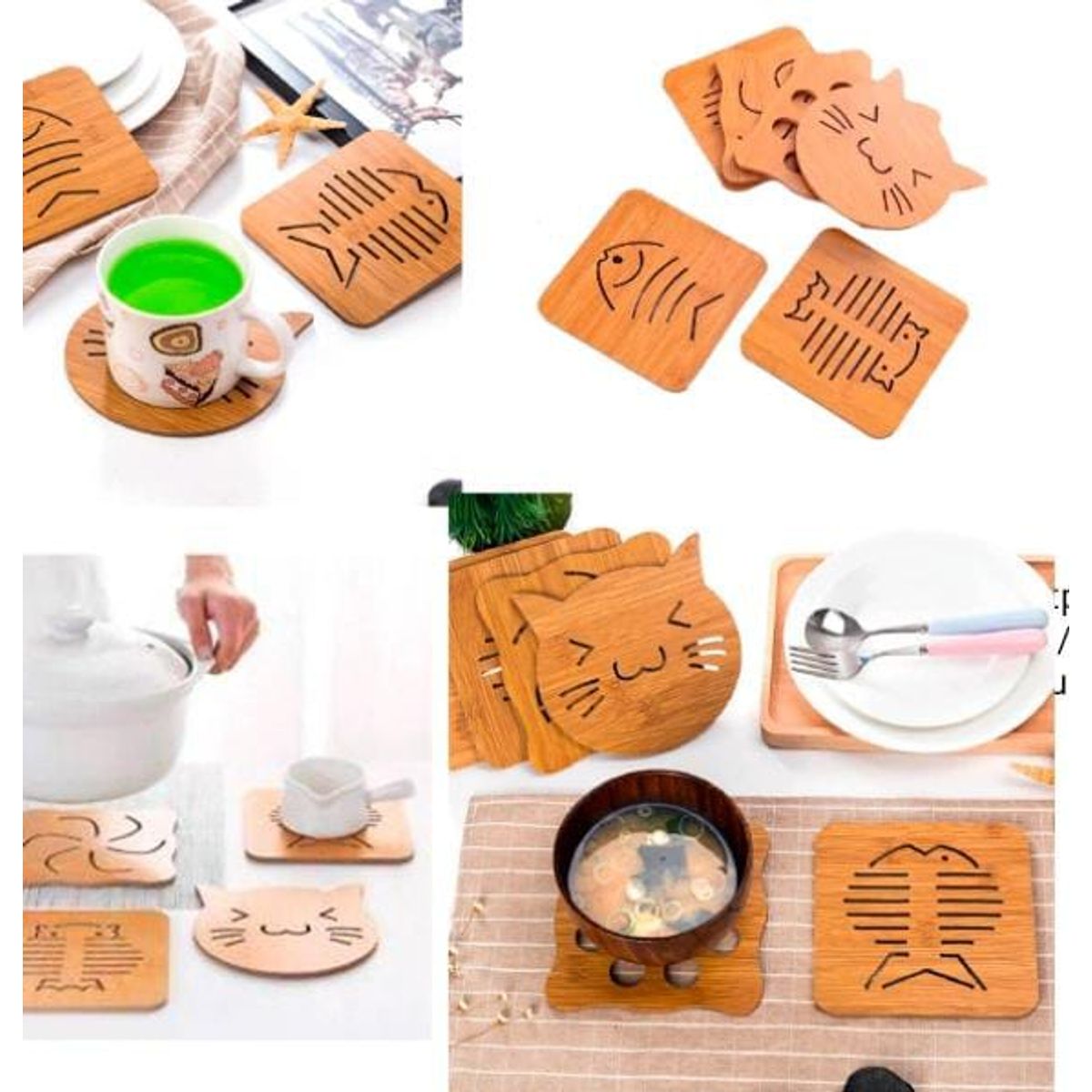 GENERICO - Pack de 3 posavasos, ollas de bambu