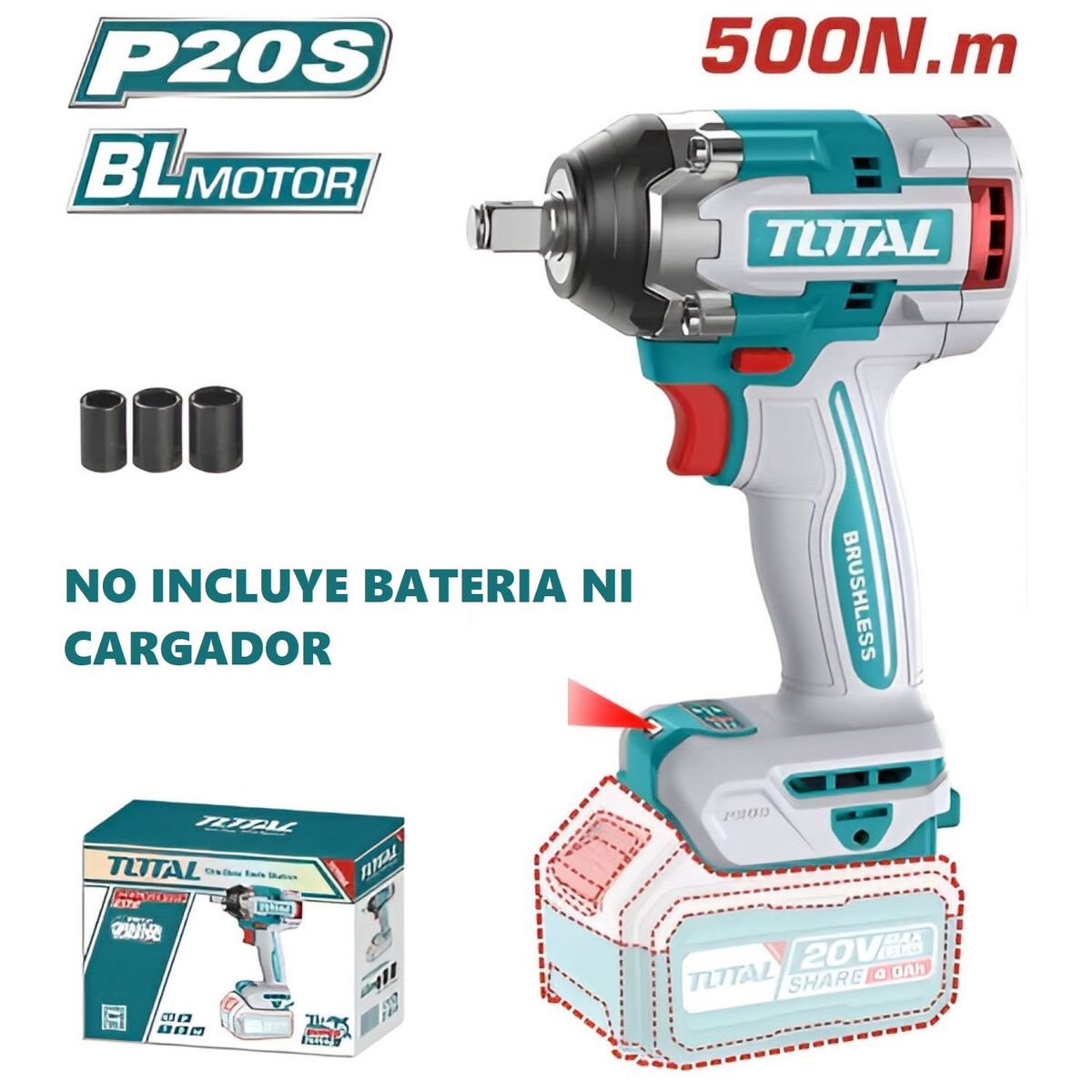 TOTAL TOOLS - LLAVE DE IMPACTO 500 NM MOTOR BL SOLO CABEZAL- TIWLI20501
