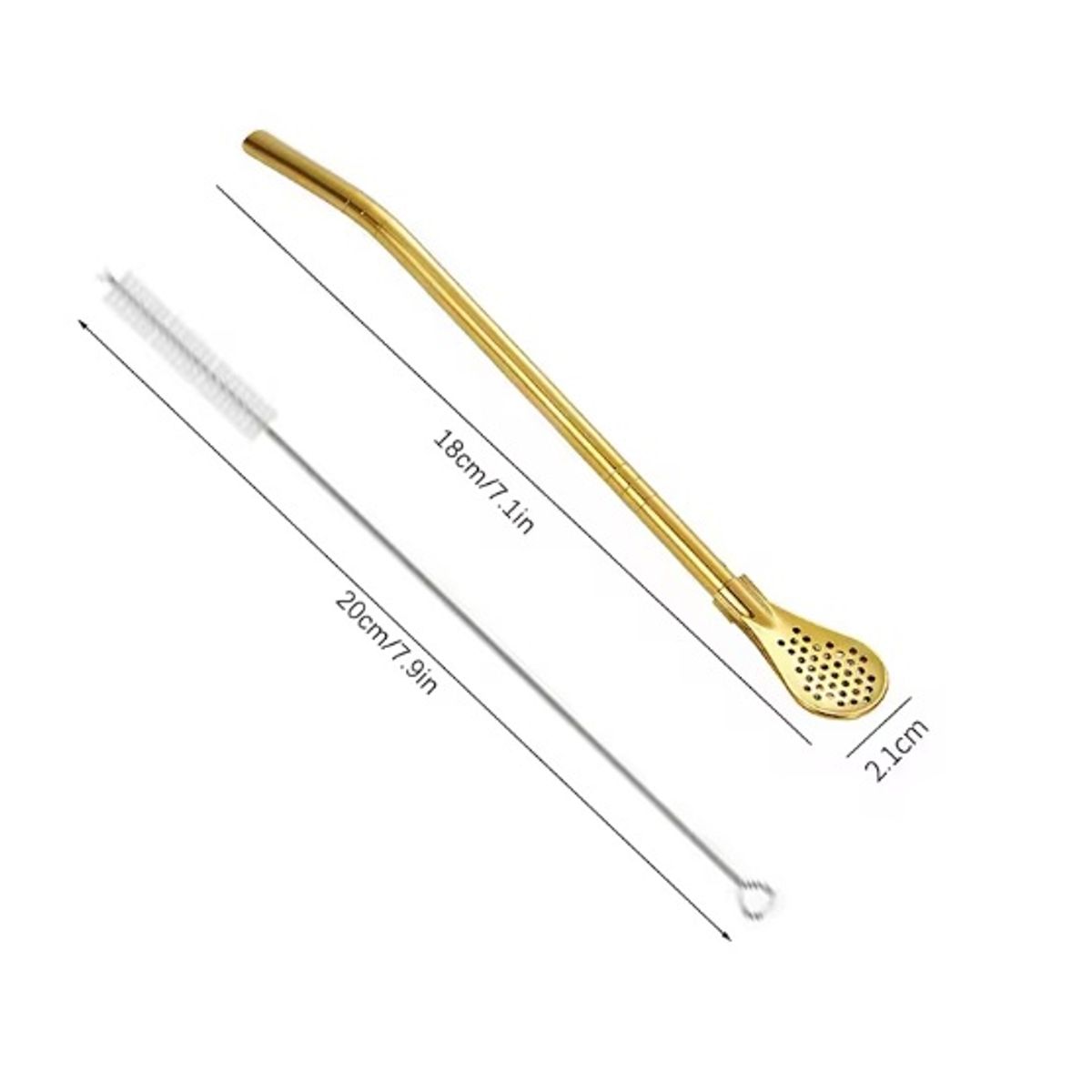 GENERICO - Bombilla dorada para mate o infusiones + limpiador