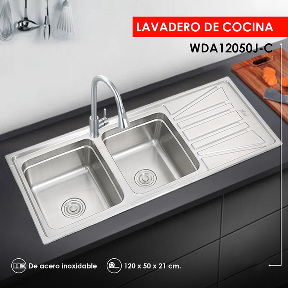 XM - LAVADERO DE COCINA 2POZAS CON ESCURRIDERO WDA12050J-C