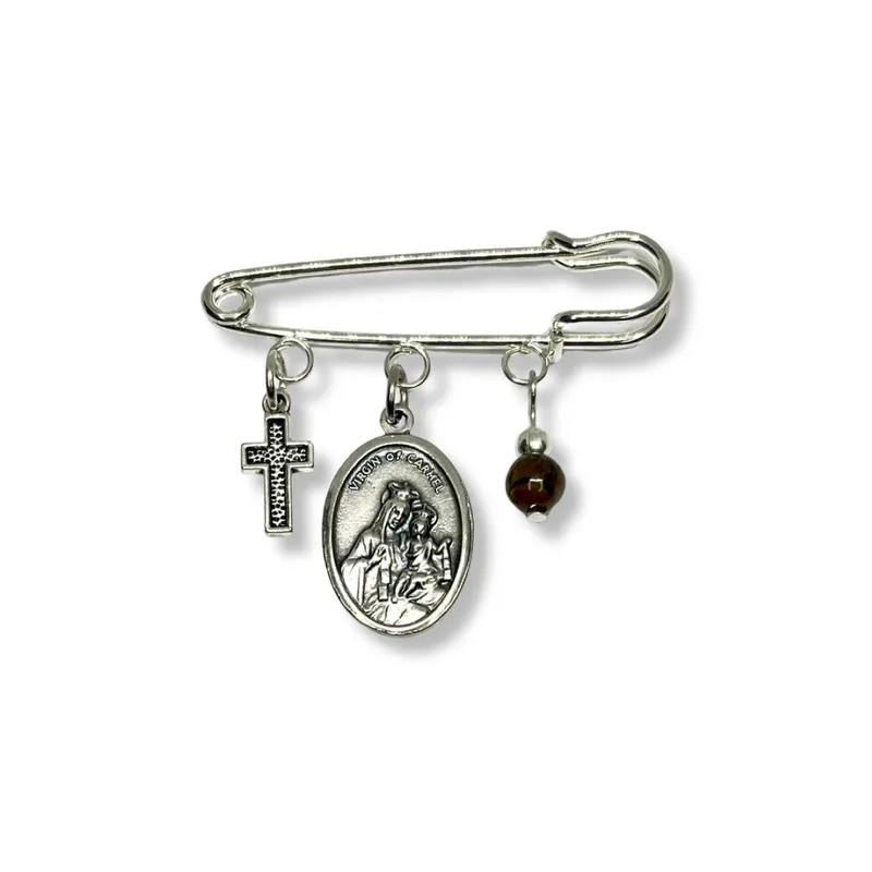 SANTORAL - Broche Imperdible Virgen del Carmen - Marrón