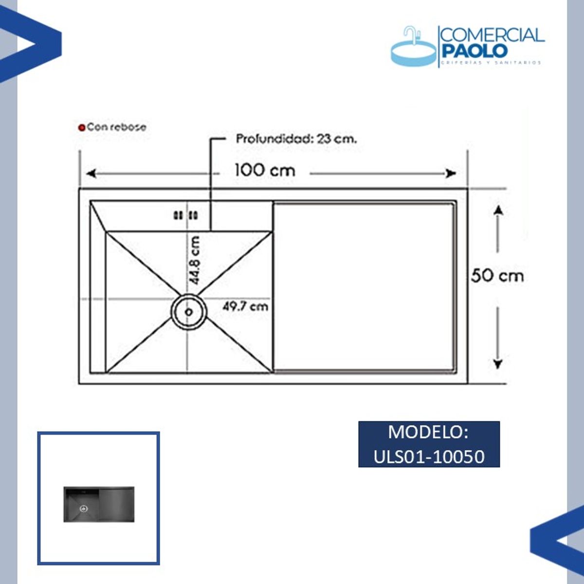 XM - LAVADERO DE COCINA NEGRO CON ESCURRIDERO ULS01-10050