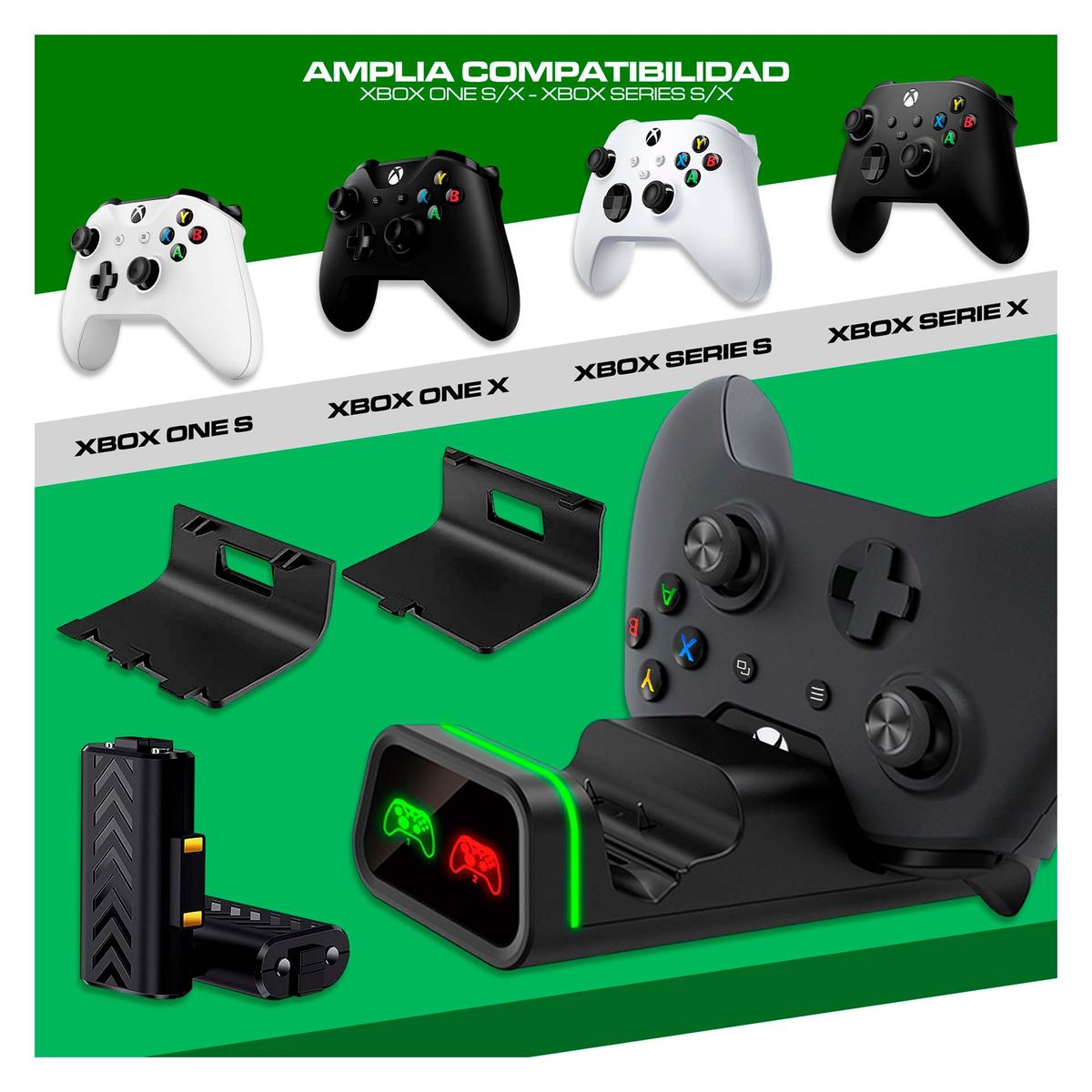 DOBE - Base De Carga Para Mandos Xbox Series X y S Xbox One S y X + Baterías