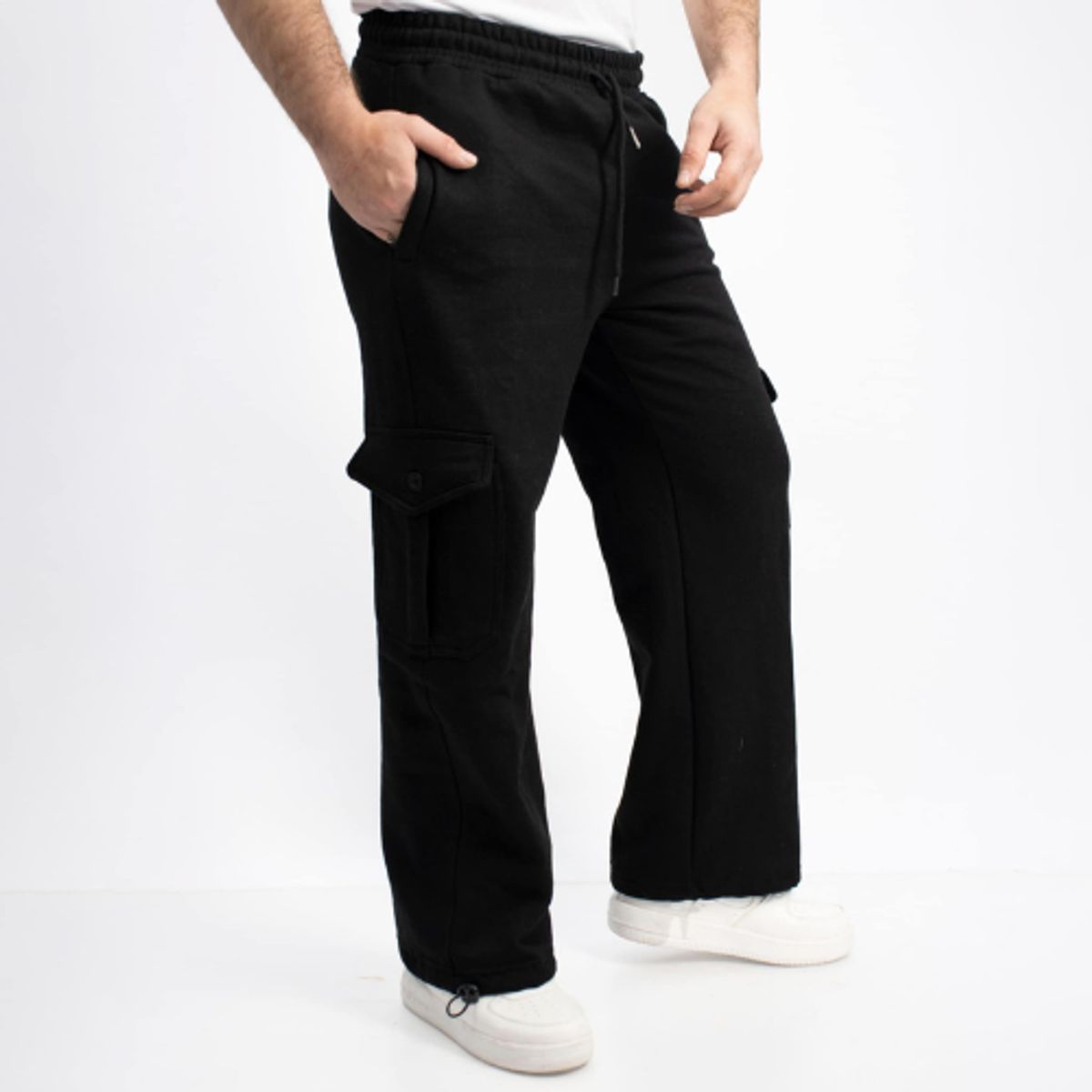 GENERICO - Pantalón Cargo Franela Hombre Súper Ancho Ajustable en Cintura y Basta