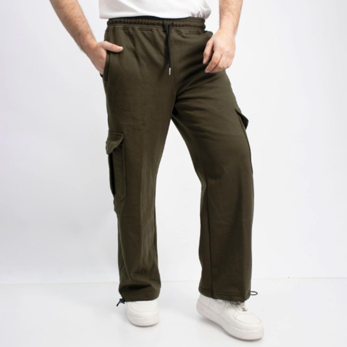 GENERICO - Pantalón Cargo Franela Hombre Súper Ancho Ajustable en Cintura y Basta