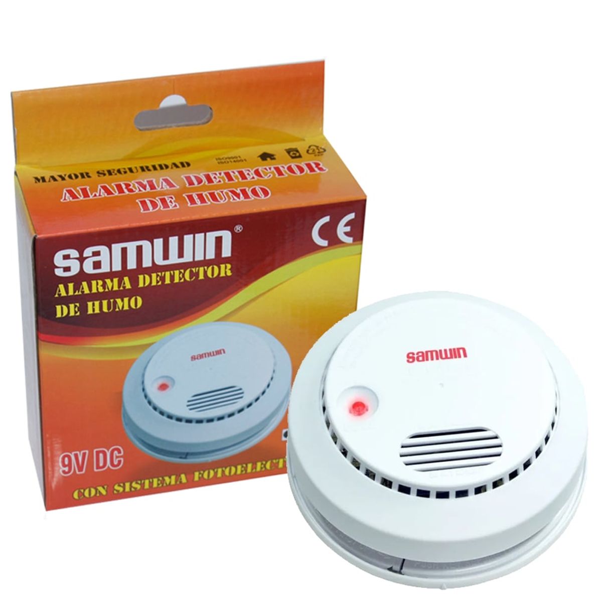 SAMWIN - Alarma sensor detector de humo Samwin 9V DC bateria 9V dual