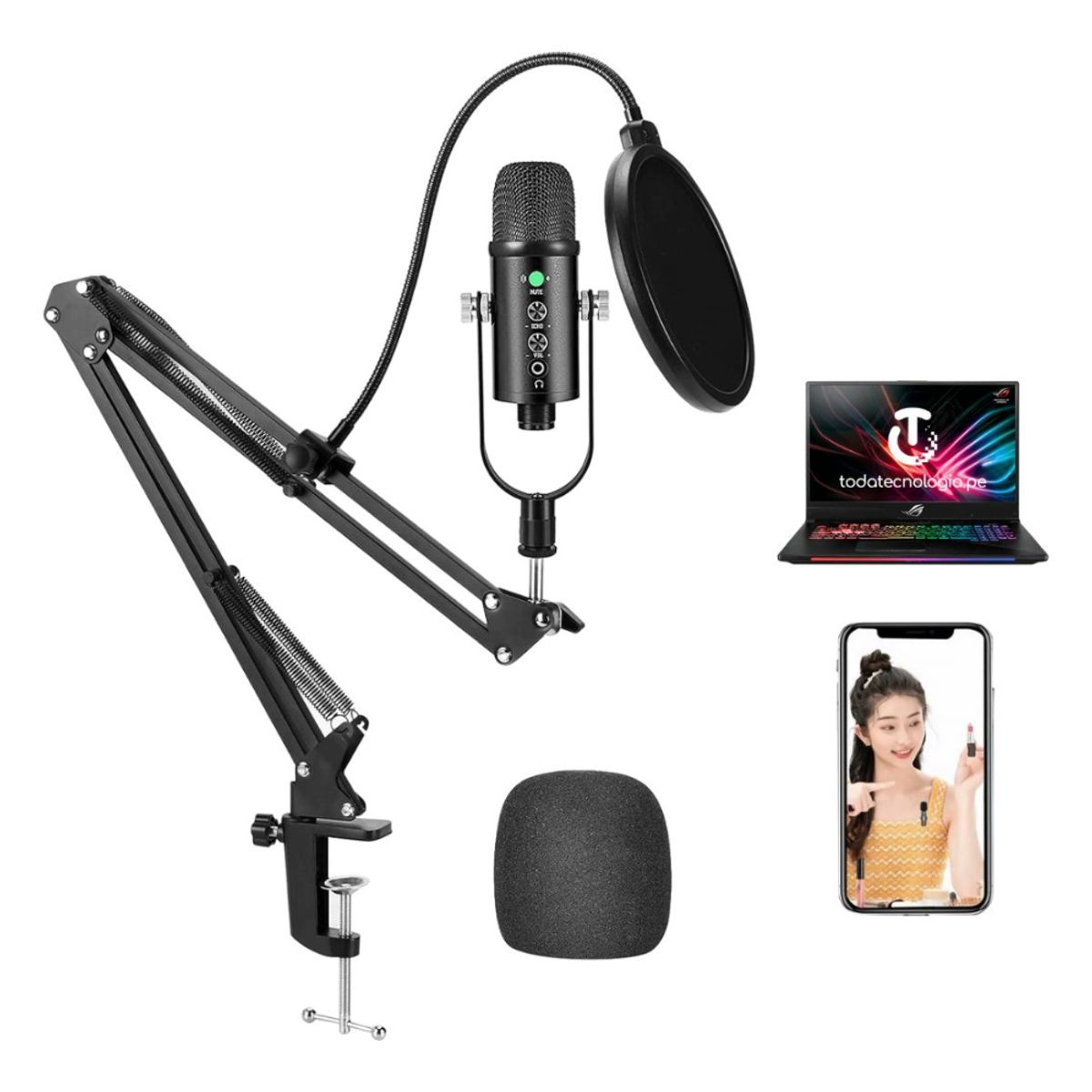 GENERICO - Microfono Profesional Condensador Grabación Laptop Celulares BM-86TZ