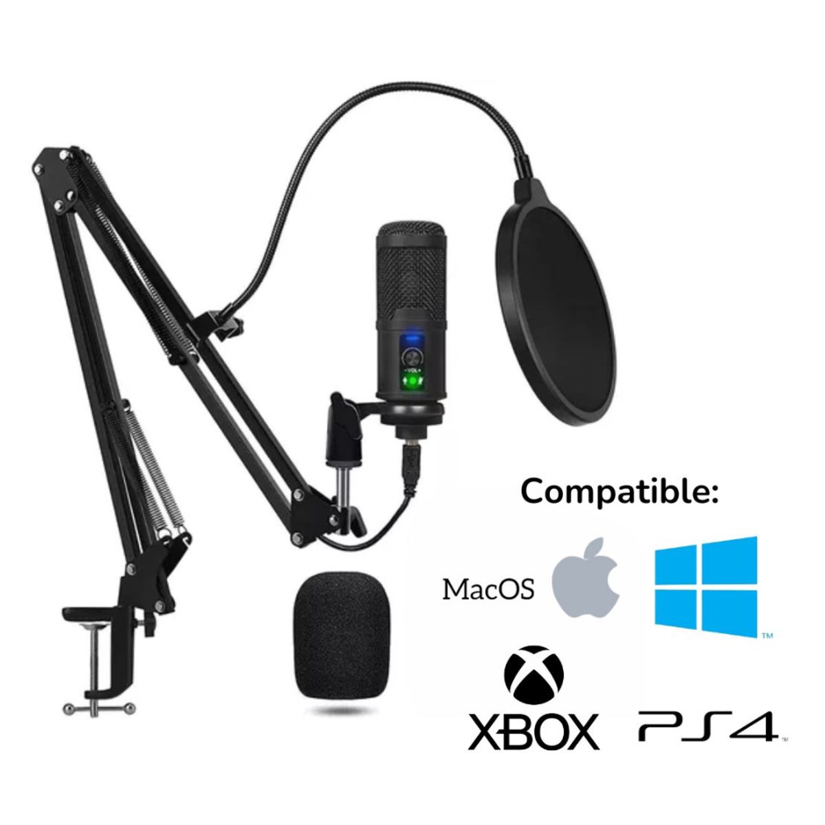 GENERICO - Kit Profesional Microfono Condensador Grabación PC Laptop PS4 BM-65