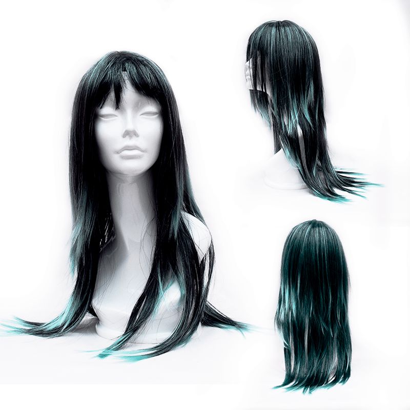 GENERICO - Peluca Artificial Larga Recta  Color Verde con Negro