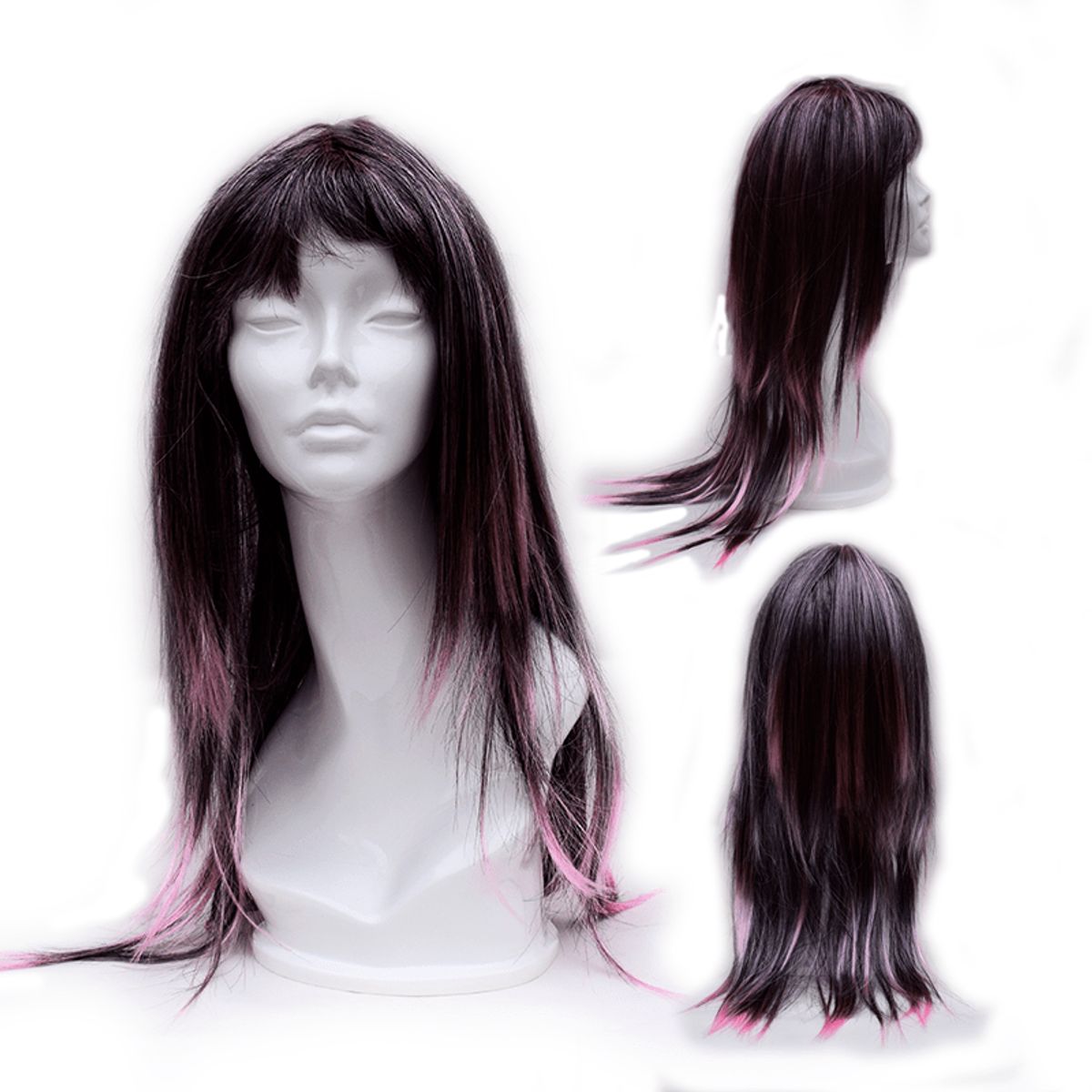 GENERICO - Peluca Artificial Larga Recta  Color Rosado con Negro