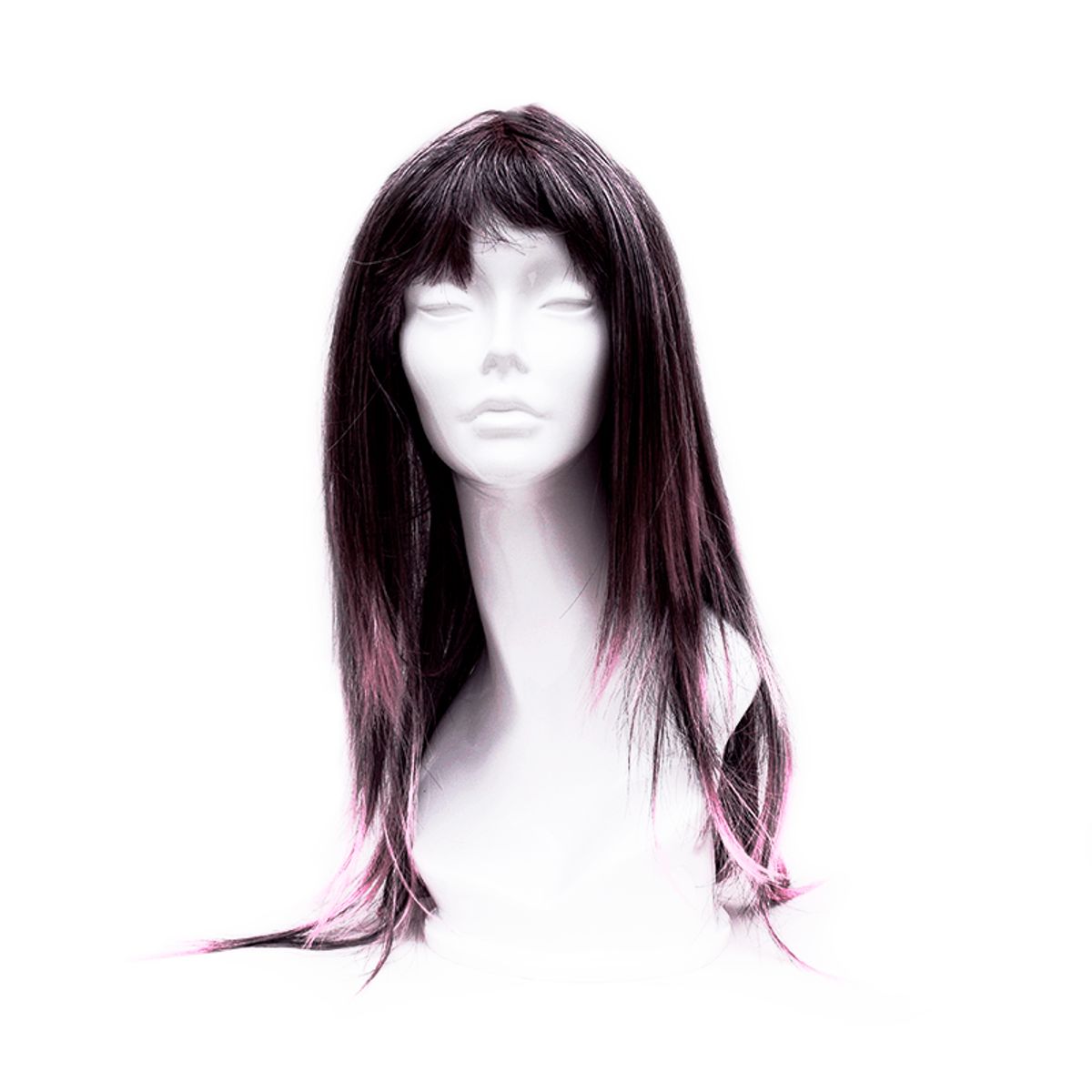 GENERICO - Peluca Artificial Larga Recta  Color Rosado con Negro