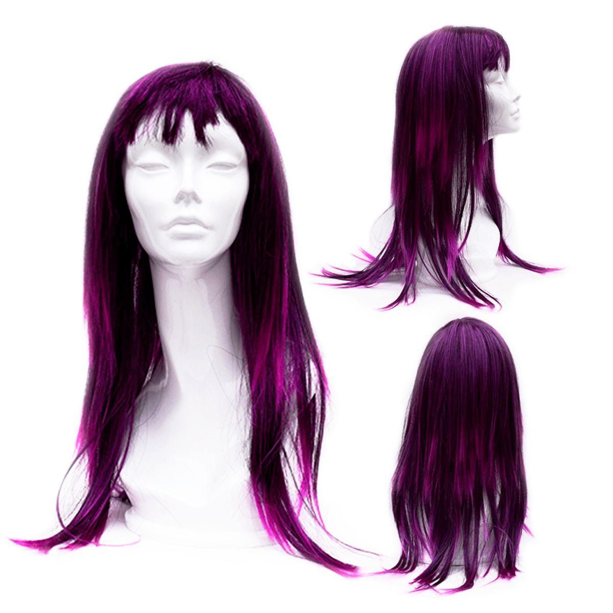 GENERICO - Peluca Artificial Larga Recta  Color Fucsia con Negro