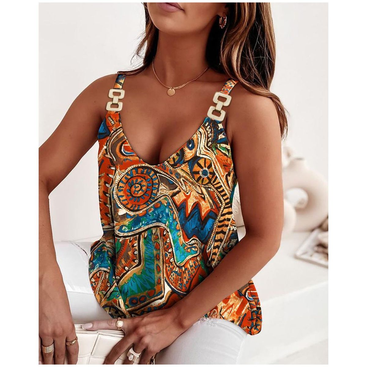 DENISASAA - Top sin mangas con estampado camisola de verano para mujer