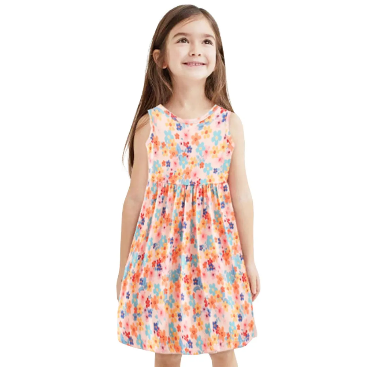 DENISASAA - Vestido estampado sin mangas estilo pastoral vestido floral para niñas