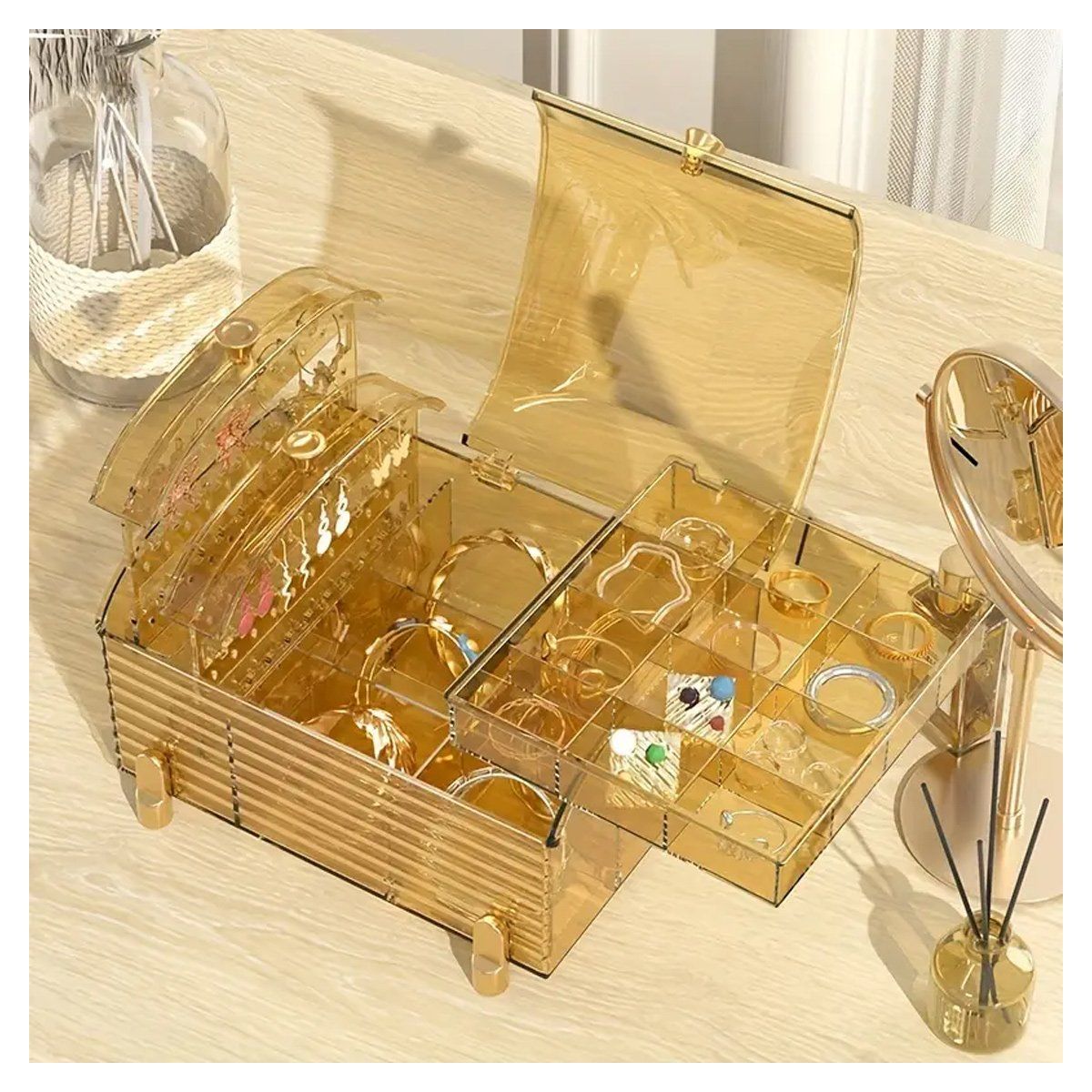 GRETAIL - Joyero Joyas Aretes Collares Organizador Acrílico 4 Divisiones