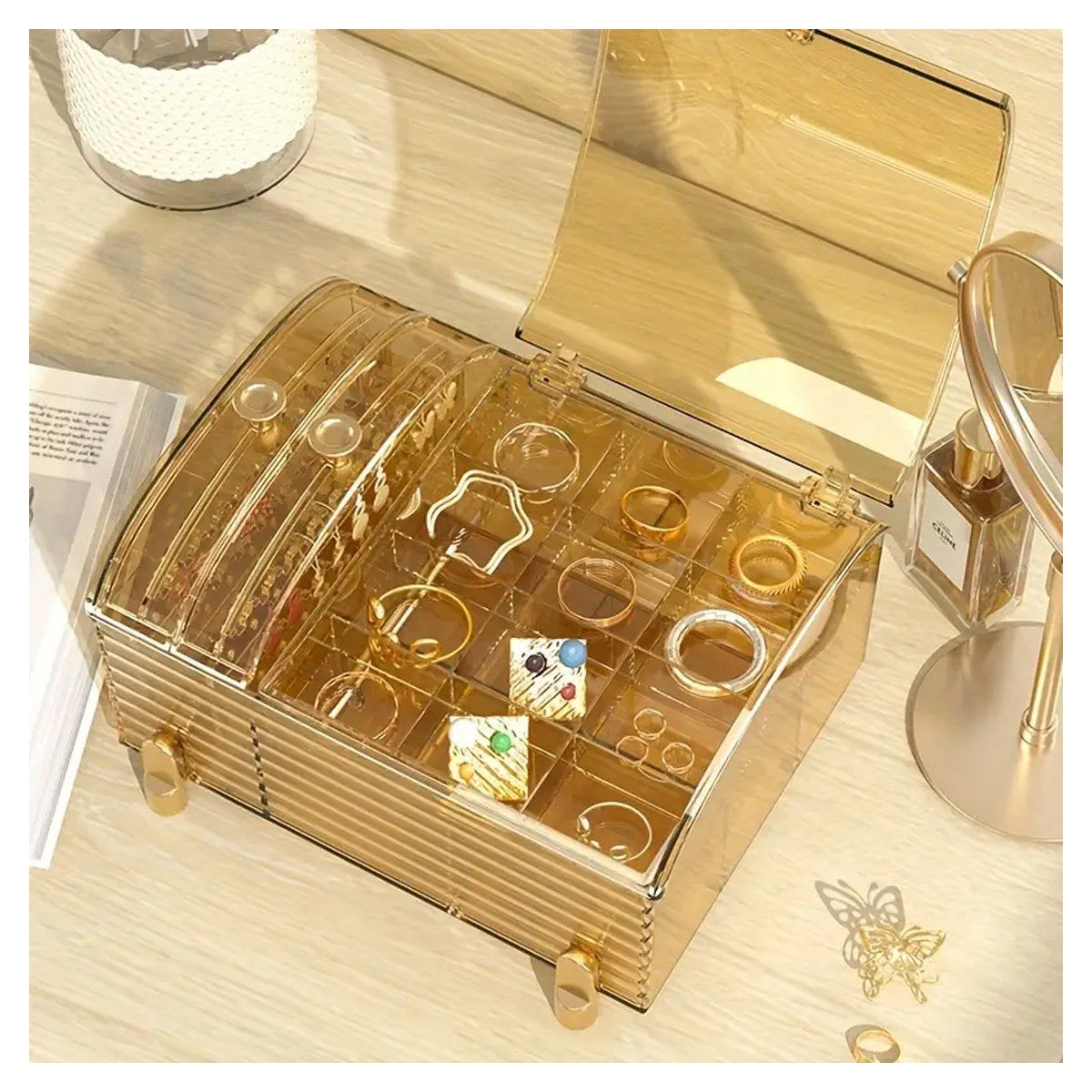 GRETAIL - Joyero Joyas Aretes Collares Organizador Acrílico 4 Divisiones