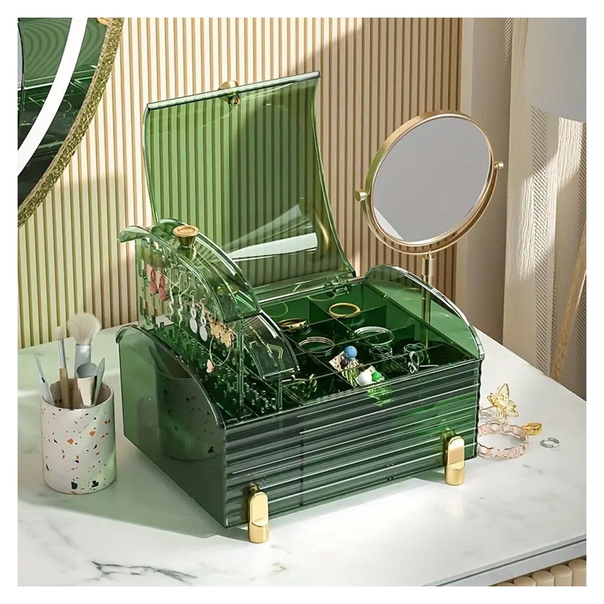 GRETAIL - Joyero Joyas Aretes Collares Organizador Acrílico 4 Divisiones