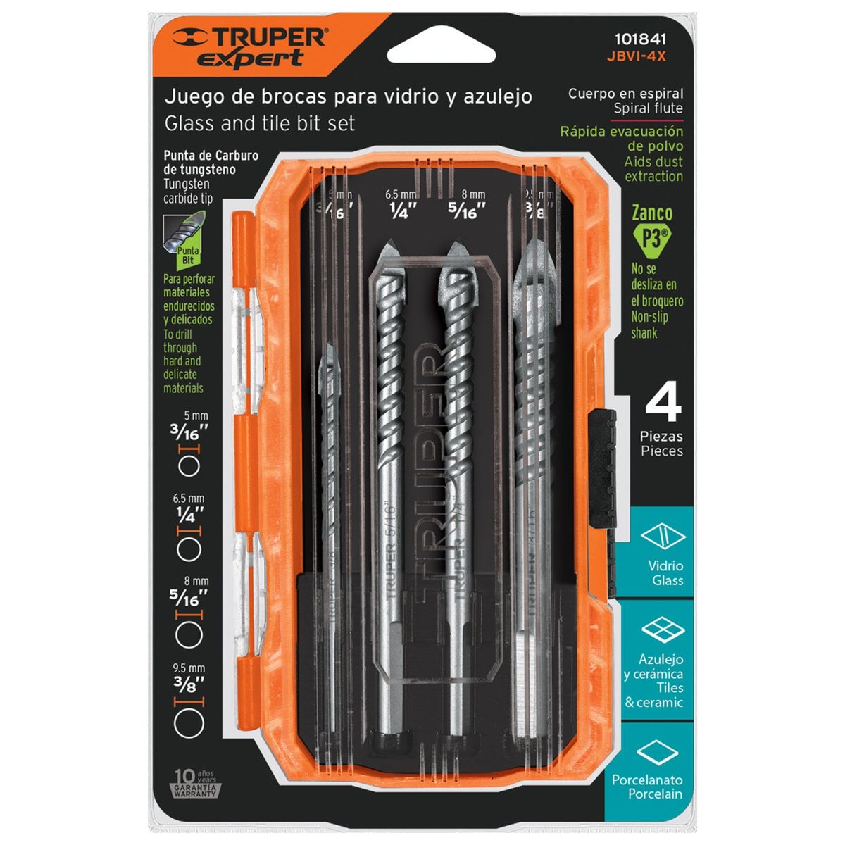 TRUPER - Brocas para vidrio, mayolica porcelanato, Juego de 4 Truper Expert