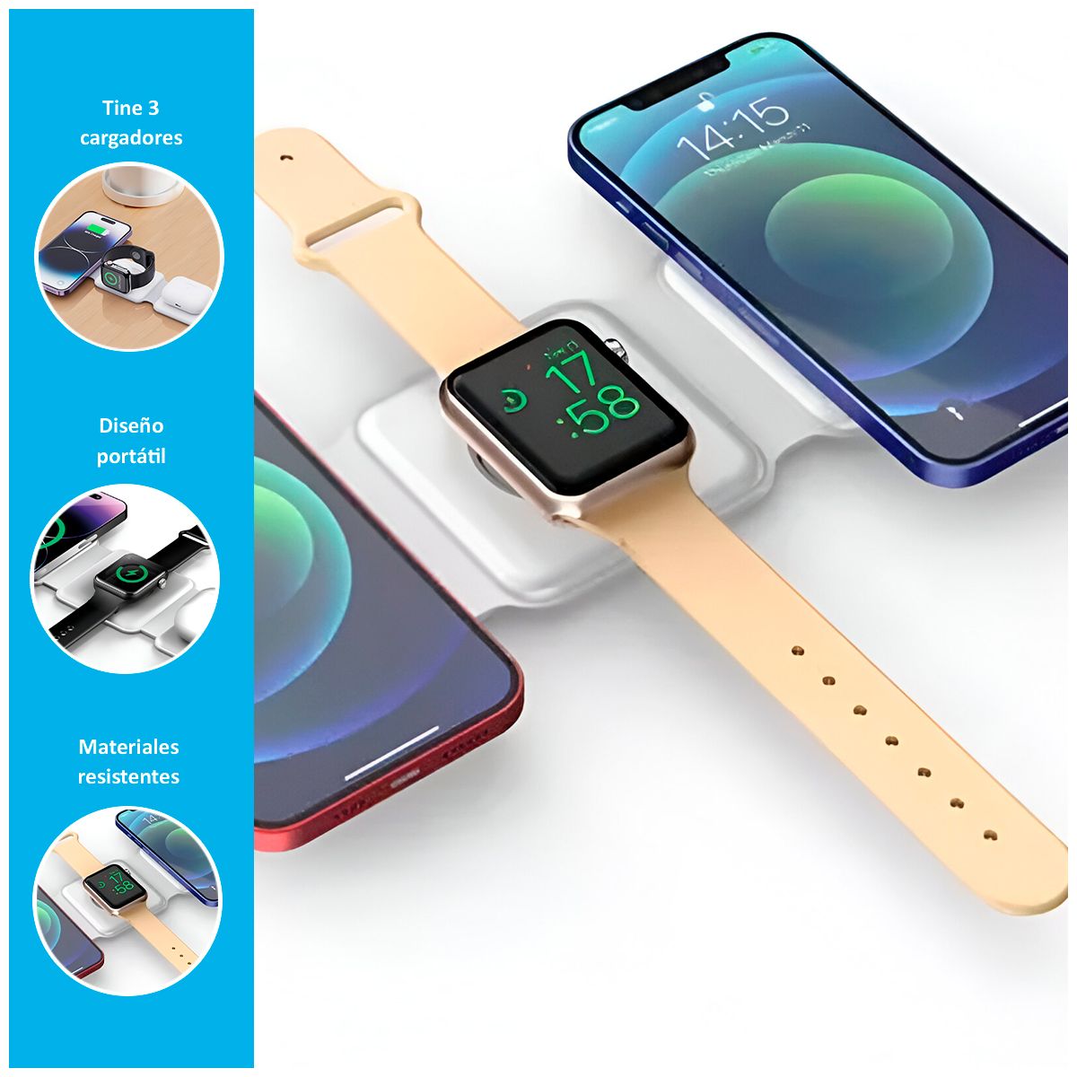 GENERICO - Cargador Portátil Bluetooth 3 en 1 con Soporte Pagable Negro