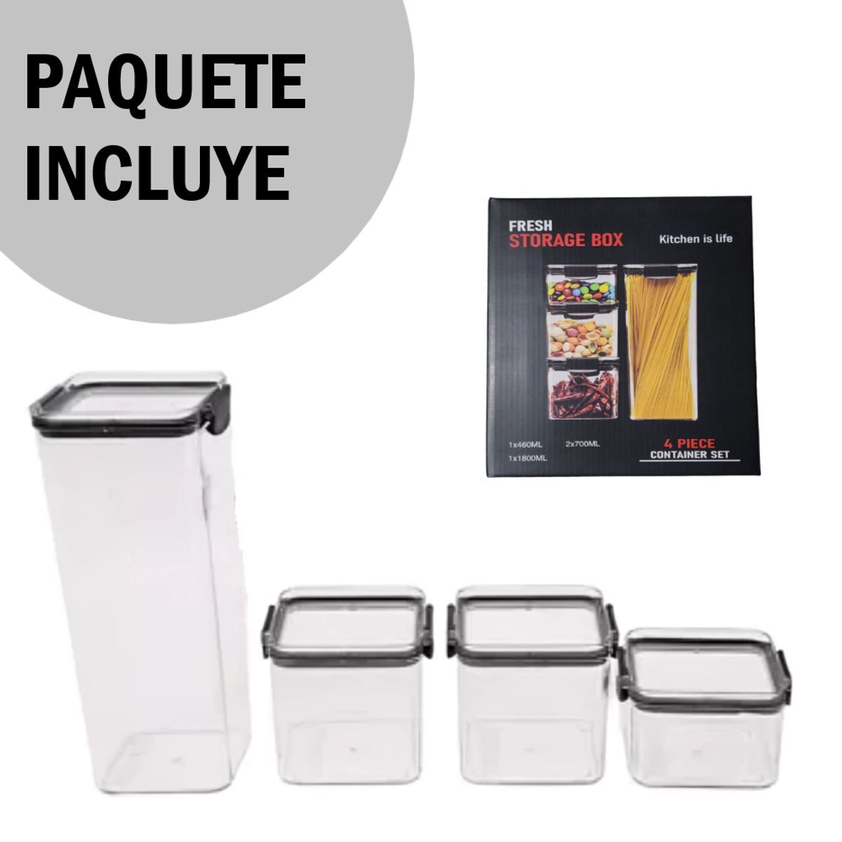 GENERICO - Set de 4 Organizadores Recipiente de alimentos transparentes